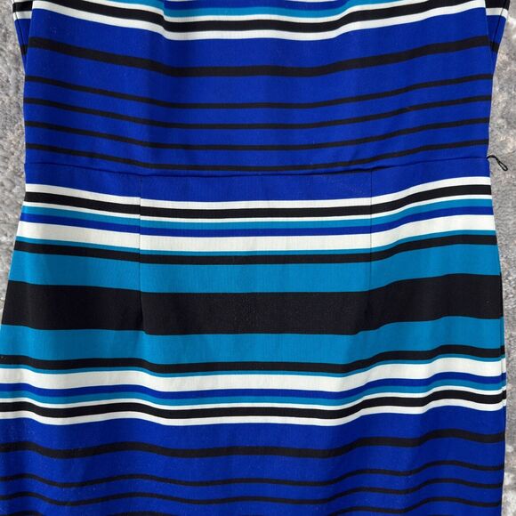 En Focus Studio Size S Striped S Cap Sleeve Sheath Knee Length Dress Blue - Picture 2 of 9